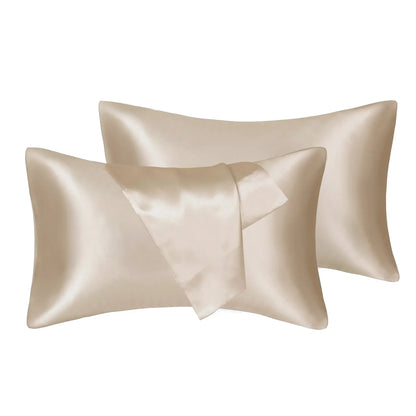 2pcs/lot Solid Silky Satin Skin Care Pillowcases Hair Anti Pillow Case Queen Size Envelope Pillow Covers for Home Hotel Travel - Confia - reusablefoodstoragebags confia