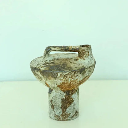 Ceramic Vase Coarse Ceramic Vase Flower Arrangement Retro Handmade Wabi Sabi Style Dry Flowers Zen Flower Arrangement - Confia