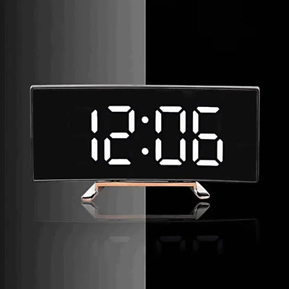 Alarm Clock Digital LED with Modern Curved Design, USB power supply, Bedside Clock with Temperature and Humidity Display ideal for Bedrooms, Kids - Confia