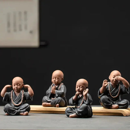 Ceramics Four Small Monk Statue Ceramic crafts Chinese characteristic decoration luxurious Home, Study, office accessories - Confia