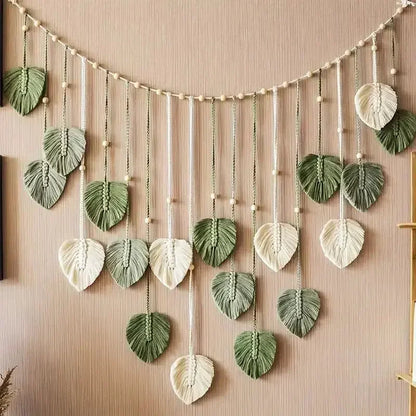 Boho Home Decoration, Macrame Tapestry Macrame Leaf Feather Wall Hanging Decor for Living Room Bedroom, Boho Wall Art Home Decor - Confia