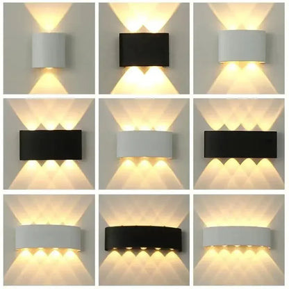 16 Watts Wall Lights 8 Ray Oval Up-Down LED Outdoor Waterproof IP65 Exterior Wall Step Light Fixture Waterproof Lamp (Warm White, Black Body) 16 Watts (8 Way) - Confia