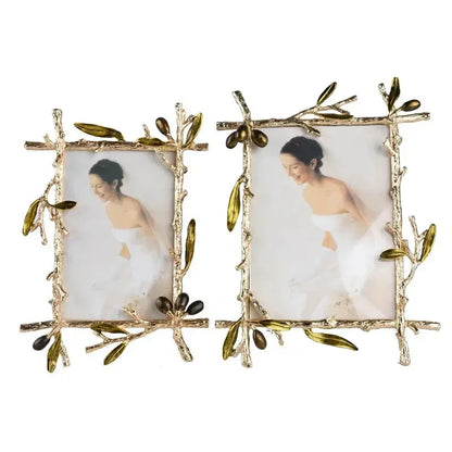 Metal Picture Frame Golden Olive Olive Branch Border Photo Frame Photo Display Background Wall Decoration Accessories - Confia