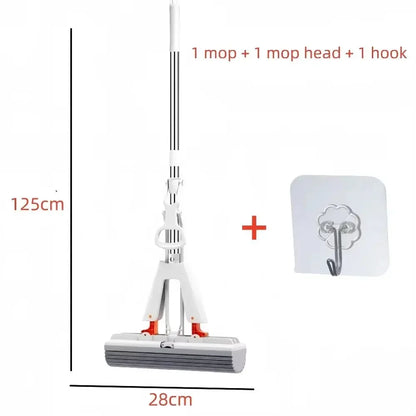 Collodion Mop Foldable Water Free Hand Washing Squeeze with Stainless Steel Handle, Foam Sponge Mop for Hardwood Laminate Tile - Confia - reusablefoodstoragebags confia