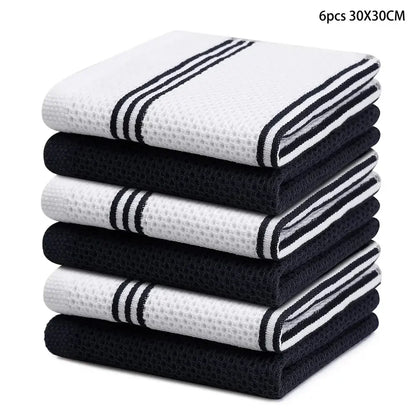 Kitinjoy 4/6pcs Cotton Towel For Kitchen Waffle Weave Stripe Kitchen Towel Absorbent Dishcloth Soft Drying Home Cleaning Cloths - Confia - reusablefoodstoragebags confia