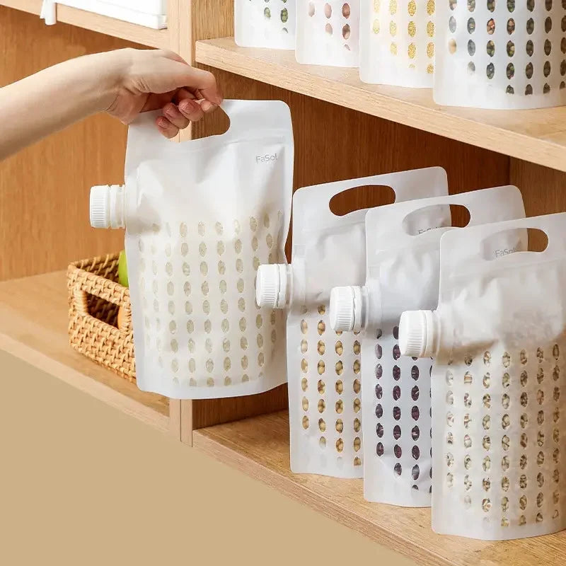 Food Storage Grain Bag Multigrain Pour Reusable Portable Bag Cereal Flour Bean Nut Rice Tea Powder Water Reusable Organizer Case Confia