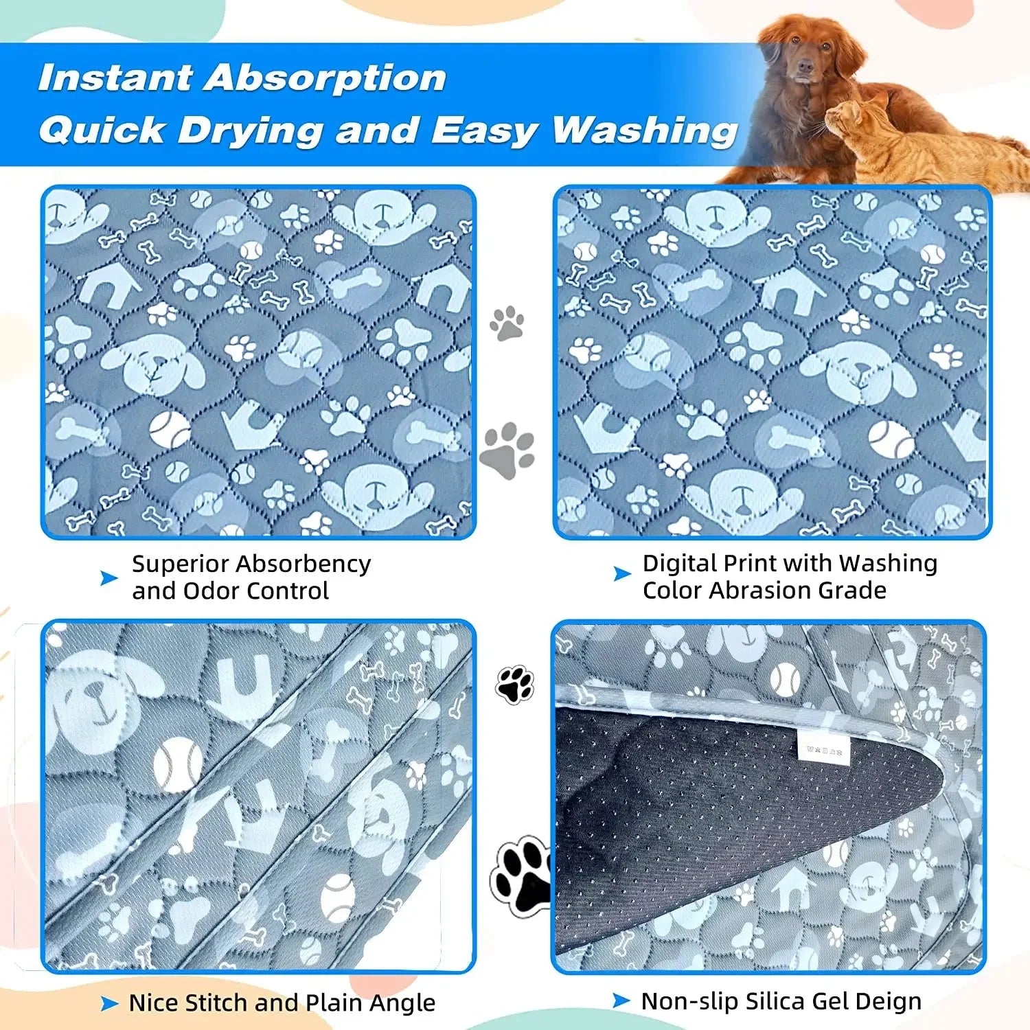 2pcs Large Pet Dog Pee Pads, Reusable Dogs Puppy Pads Pet Training Pads for Dogs, Absorbent and Leak-Proof Whelping Pads - Confia - reusablefoodstoragebags confia