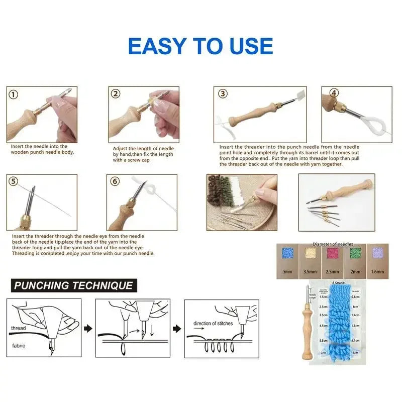 Wooden Embroidery Punch Needle Adjustable Knitting Embroidery Pen Punch Pen with Wooden Handle DIY Craft Sewing Tools - Confia