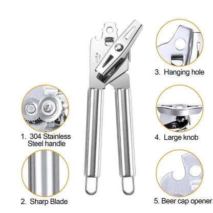 Multipurpose Manual Can Opener and Bottle Opener, Tin Cutter with Smooth Edge Comfortable & Anti Slip Hand Grip - Confia