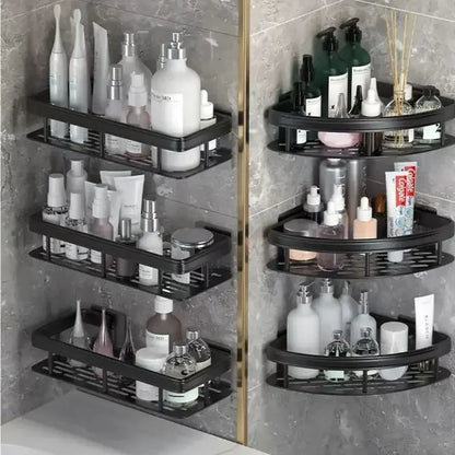 Bathroom Storage Rack, No-Drill Wall Mount Corner Shelf, Multipurpose Self-Adhesive Aluminum Bathroom Wall Mounted Storage Organizer Shelf Holder/Rack/Bathroom Accessories - Confia - reusablefoodstoragebags confia