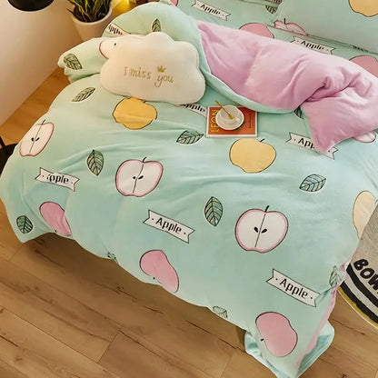 Winter Duvet Cover Thick Fleece Warm Flannel Coral Double Sided Velvet Bedding - Confia - reusablefoodstoragebags confia