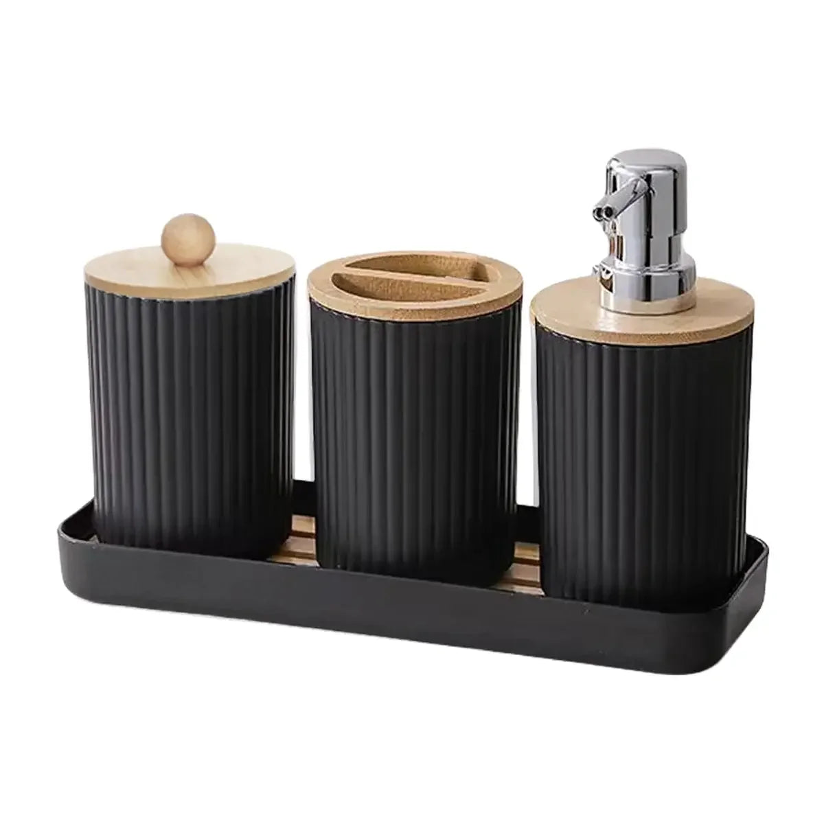 3-Piece Soap Dispenser Set for Bathroom – Soap Dispenser for Wash Basin, Toothbrush Holder, Vanity Tray & Countertop Organizer for Modern Bathroom Décor & Sink Storage - Confia - reusablefoodstoragebags confia