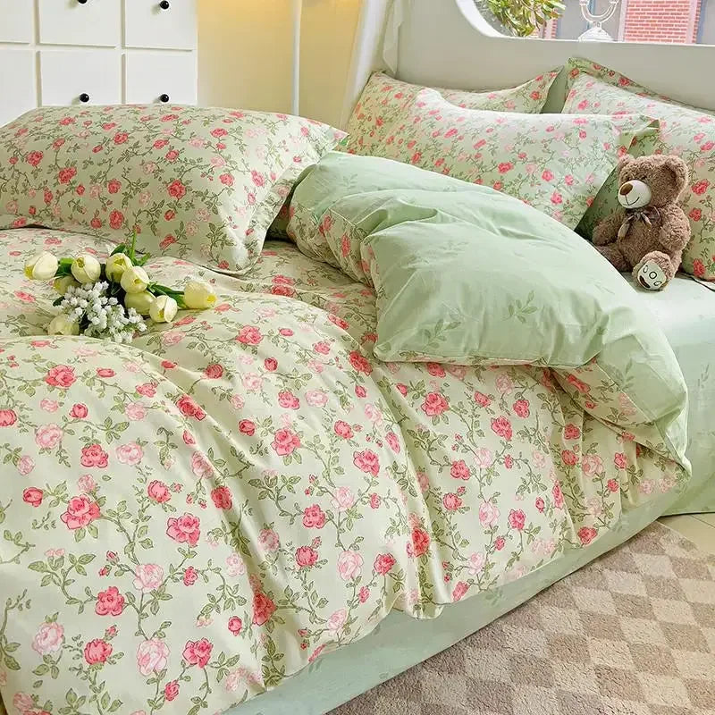 Comforter Botanical Flowers Garden Ultra Soft & Breathable 100% Nature Cotton Bedding Sets With Flat/Fitted Sheet 2 Pillowcases - Confia - reusablefoodstoragebags confia