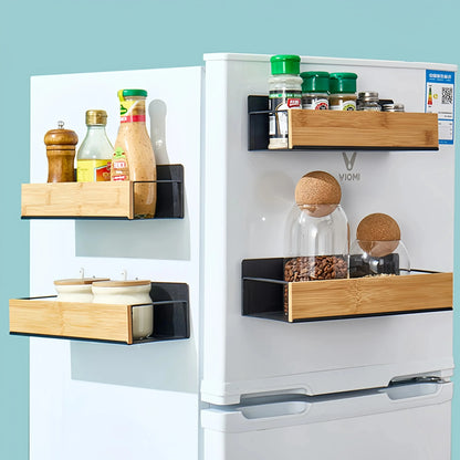 4 Pack Magnetic Spice Storage Rack Organizer for Refrigerator and Oven, Wood Fridge Organizers and Storage - Confia - reusablefoodstoragebags confia
