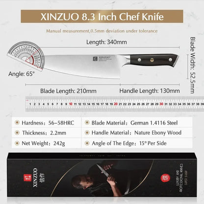 XINZUO Classic Design 8.3'' Chef Knife Kitchen Knife 56-58HRC German 1.4116 Steel Razor Sharp Cutting Meat With Comfort Handle - Confia