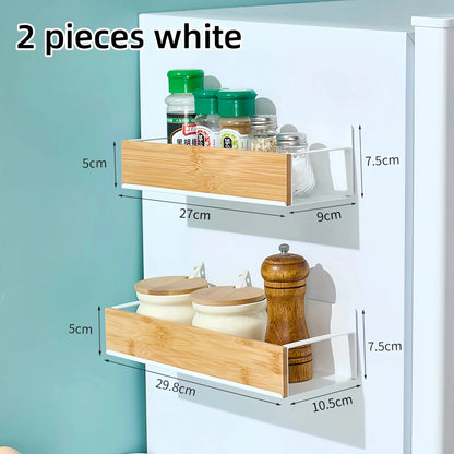 4 Pack Magnetic Spice Storage Rack Organizer for Refrigerator and Oven, Wood Fridge Organizers and Storage - Confia - reusablefoodstoragebags confia