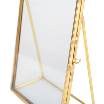 Decorative Glass Photo Frame with Gold Metal Stand, Table Brass double Glass Photo Frame for Dried, pressed Flowers, Floating Frame for Gifting 5x7 inches Tabletop, decorative - Confia