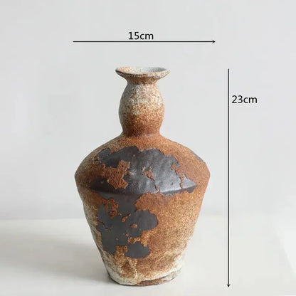 Ceramic Vase Coarse Ceramic Vase Flower Arrangement Retro Handmade Wabi Sabi Style Dry Flowers Zen Flower Arrangement - Confia