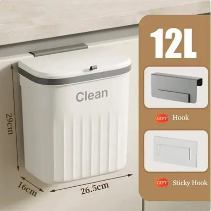 Hanging Trash Can with Lid Wall Mounted Hanging Garbage Can for Cabinet Under Sink Waste Garbage Compost Bin 8.5/12L - Confia - reusablefoodstoragebags confia