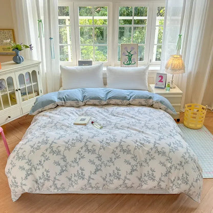 Floral Printed Duvet Cover 1Piece - 100% Cotton Luxury Bedding - Confia - reusablefoodstoragebags confia