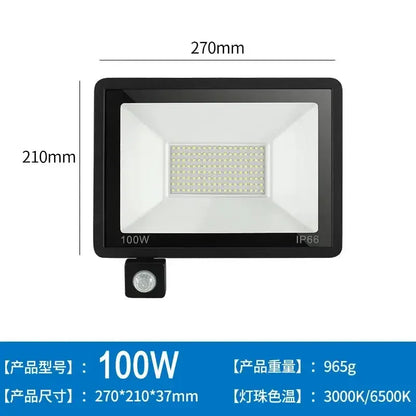 LED Floodlights 100W 50W 30W 20W 10W PIR Motion Sensor IP66 Waterproof LED 220V Hanging Exterior Outdoor Wall Lamp Spotlight - Confia