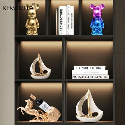 Ceramics Luxury Sailboat Sculpture Post-modern Living Room Ornaments Office Desk Accessories Decorative Boat Figurines Craft - Confia