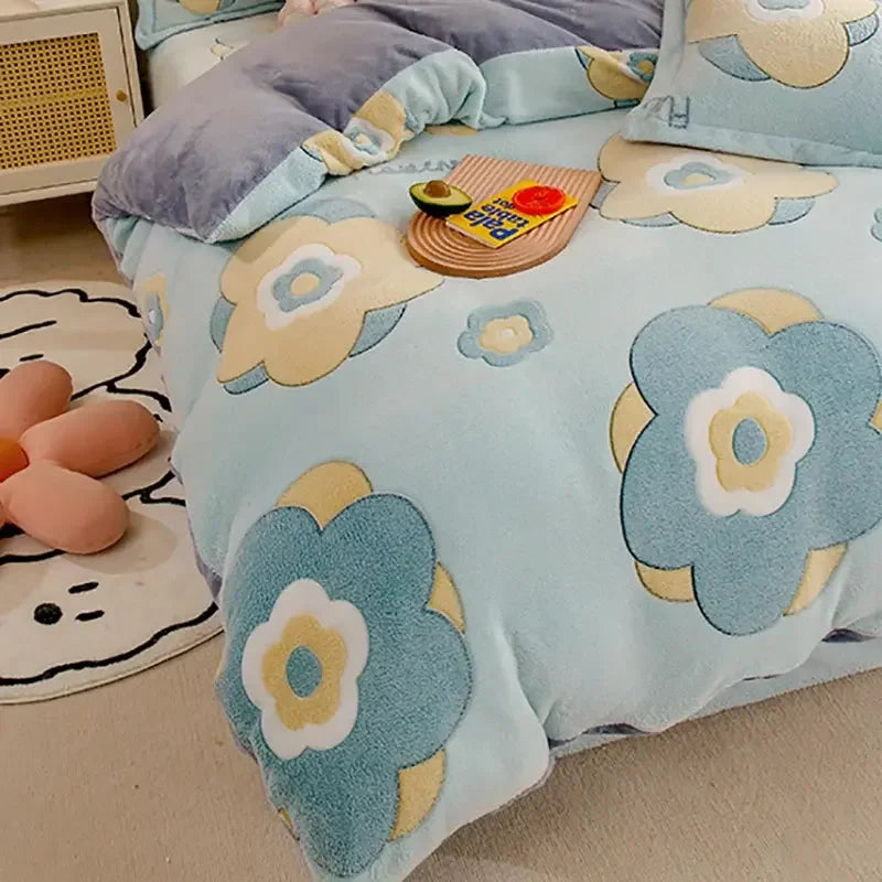 Winter Duvet Cover Thick Fleece Warm Flannel Coral Double Sided Velvet Bedding - Confia - reusablefoodstoragebags confia
