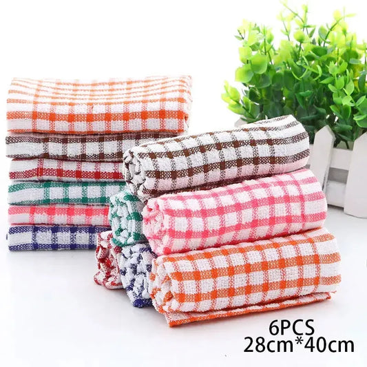 6PCS 28*40cm Cotton Kitchen Towel Absorbent Clean Dish Towels Kitchen Cleaning Cotton Checkered Pattern, Multi-Color - Confia - reusablefoodstoragebags confia