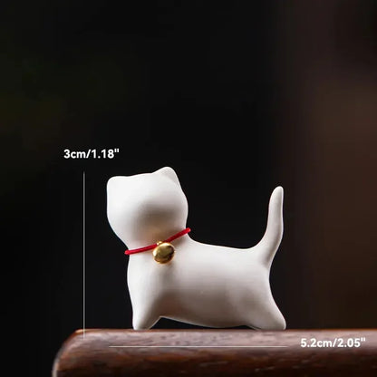 Ceramics Abstract Kawaii Cute Cat Kitten with Bell Tea Table Pet Desk Ornaments Animal Miniature Figurines Sculpture Home Decor - Confia