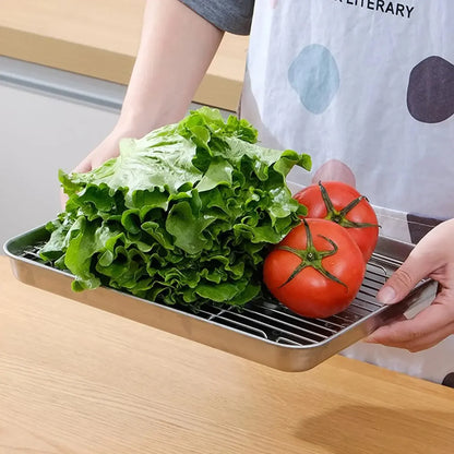 Stainless Steel Baking Pan Tray With Wire Rack Cake Baking BBQ Pan Tray Plate Oven Brownie Rack Cooking Roasting Grilling Tool - Confia