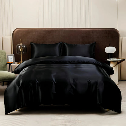 Satin Surface Duvet Cover Colored Bedding Set Queen Size Quilt Cover High Quality Skin-Friendly Fabric Bedding No Sheet - Confia - reusablefoodstoragebags confia