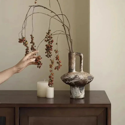 Ceramic Vase Coarse Ceramic Vase Flower Arrangement Retro Handmade Wabi Sabi Style Dry Flowers Zen Flower Arrangement - Confia