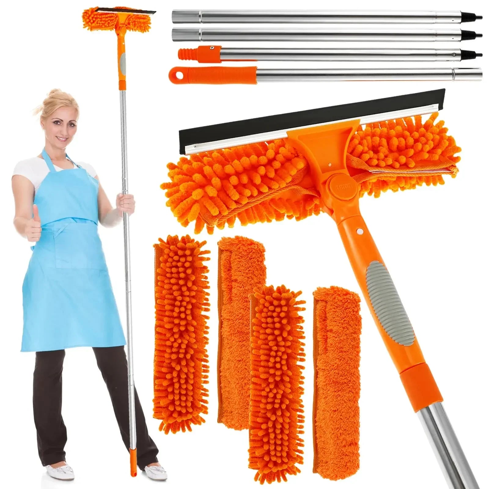 Cleaning Squeegee Window Shower Screen Brush Long Handle Sponge Car Window Squeegee for Gas Station, Glass,Shower - Confia - reusablefoodstoragebags confia