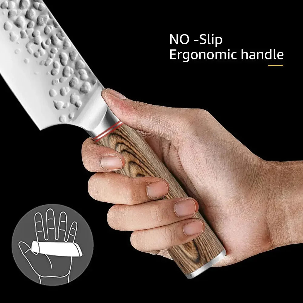 Kitchen Chef Knives Hand Forged Hammer Fruit Vegetable Meat Butcher Cleaver Professional Sharp Slicing Boning Knife with Holder - Confia
