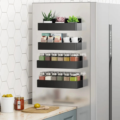 4 Pack Magnetic Spice Storage Rack Organizer for Refrigerator and Oven, Black Fridge Organizers and Storage - Confia - reusablefoodstoragebags confia
