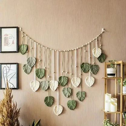 Boho Home Decoration, Macrame Tapestry Macrame Leaf Feather Wall Hanging Decor for Living Room Bedroom, Boho Wall Art Home Decor - Confia