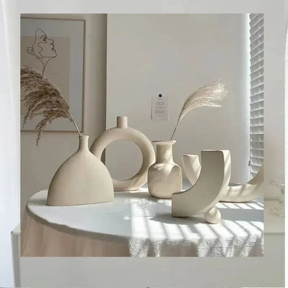 Modern Simple Ceramic Art Vase Dried Flowers Flower Arrangement Ornaments Living Room TV Cabinet Bedroom Desktop Home Decoration - Confia