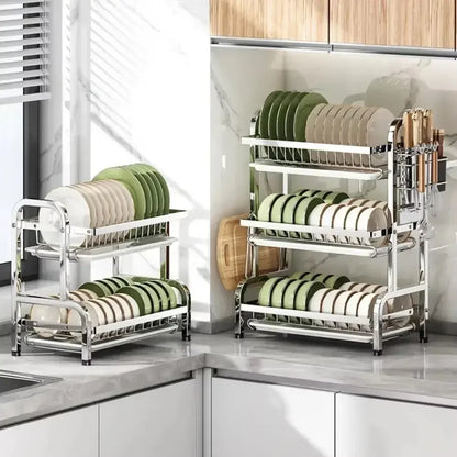 Simple Trending Dish Rack for Kitchen Counter, large Capacity Dish Rack with Utensil Holder, Cutting Board Holder, Drain Board Tray for Kitchen Counter Storage - Confia - reusablefoodstoragebags confia