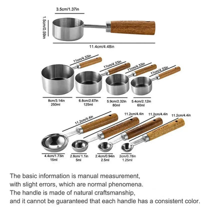 1/4/8pcs Stainless Steel Measuring Spoons With Scale Wooden Handle Household Kitchen Dining Bar Baking Tools Measuring Cups - Confia
