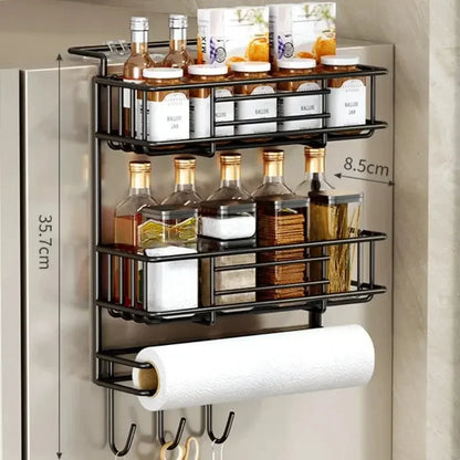 Magnetic Fridge Spice Rack, Space Saving Organizer Black Shelf on Refrigerator, Kitchen Paper Towel Holder, Foldable Design - Confia - reusablefoodstoragebags confia