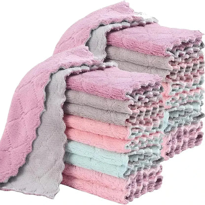 Household Kitchen Cleaning Towels/Dishwashing Cloths Cleaning Cloth, Microfiber Dishcloth, Dish Washing Towels, Quick Dry Thicken Towel Rag Wipe for Kitchen & Bathroom (5 or 10 pieces) - Confia - reusablefoodstoragebags confia