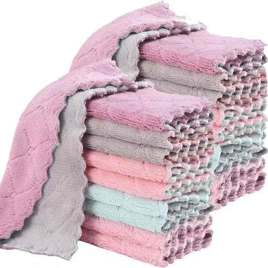 Household Kitchen Cleaning Towels/Dishwashing Cloths Cleaning Cloth, Microfiber Dishcloth, Dish Washing Towels, Quick Dry Thicken Towel Rag Wipe for Kitchen & Bathroom (5 or 10 pieces) - Confia - reusablefoodstoragebags confia