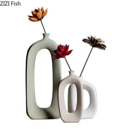 Ceramic Small Mouth Vase Flower Arrangement Dried Flower Vase Decorative Vases Ornament Decoration Crafts Home Accessories Vases - Confia