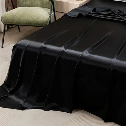 Satin Bed Sheet Sets for Summer Silky Smooth Top Sheet with Pillowcase Single/Queen/King Ice Cooling Flat Bed Sheet Sets - Confia - reusablefoodstoragebags confia
