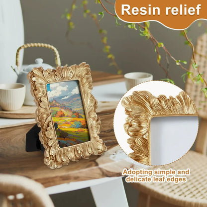 Picture Frame Antique Leaf Embossment Photo Frame with Protection Glass Vintage Decorative Frames Perfect for Home Decor, Unique Gift Idea, Durable, Birthday, Wedding, Return Gift - Confia