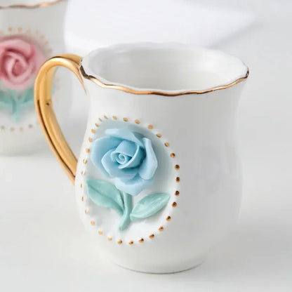 Ceramic rose cup, coffee cup plate set, handmade ceramic flower cup Gift for Women - Confia