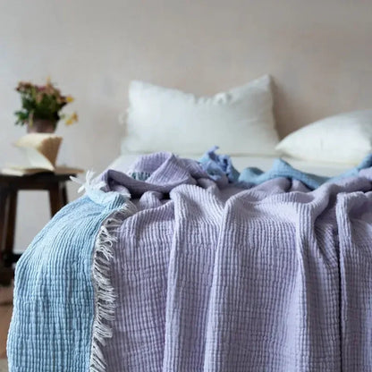 Maillard Cotton Blankets Four Layers Of Gauze Sofa Cover Blanket With Tassel AB Side - Confia - reusablefoodstoragebags confia