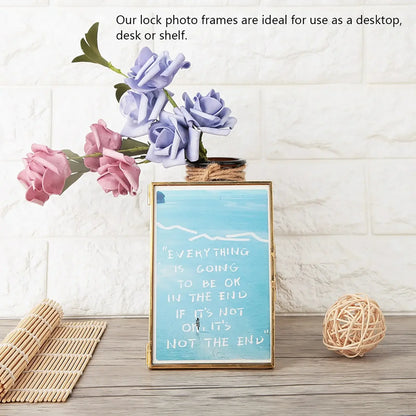 Decorative Glass Photo Frame with Gold Metal Stand, Table Brass double Glass Photo Frame for Dried, pressed Flowers, Floating Frame for Gifting 5x7 inches Tabletop, decorative - Confia