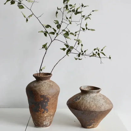 Ceramic Vase Coarse Ceramic Vase Flower Arrangement Retro Handmade Wabi Sabi Style Dry Flowers Zen Flower Arrangement - Confia