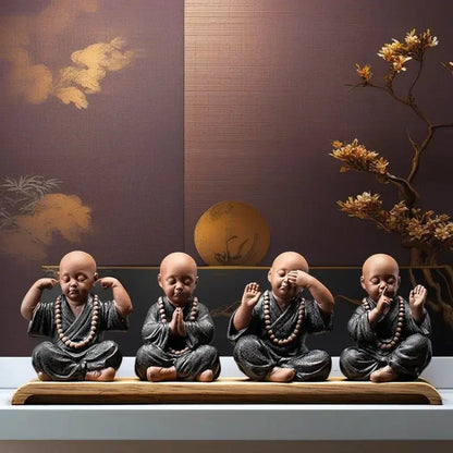 Ceramics Four Small Monk Statue Ceramic crafts Chinese characteristic decoration luxurious Home, Study, office accessories - Confia